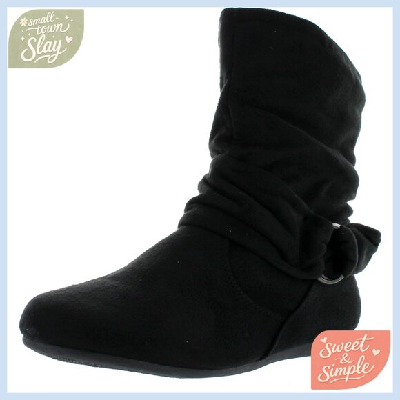 Suede Slouch Booties with Side Zipper Flat Heel Ankle Boots